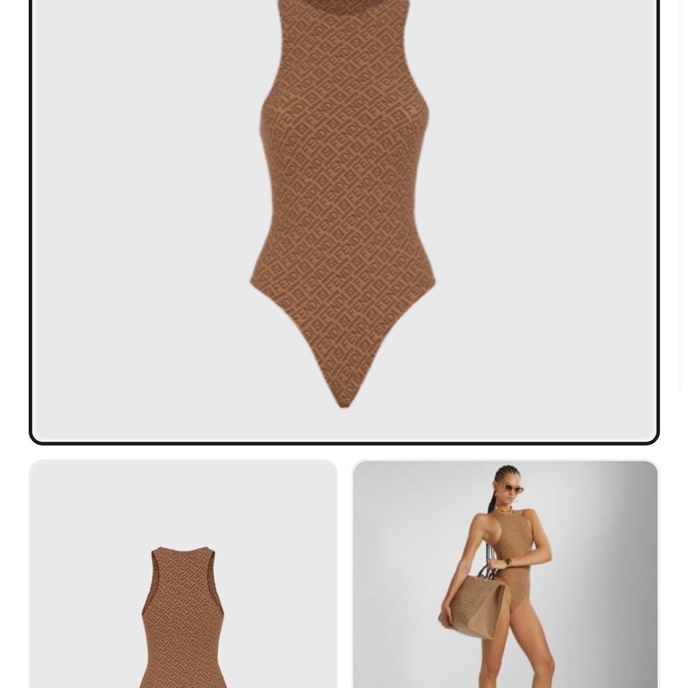 FENDI x SKIMS Brown Asymmetrical Ribbed Bodysuit